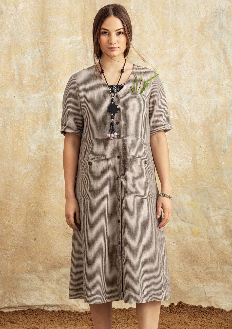 Gudrun Sjödén Karen Linen Striped Button Front Dress